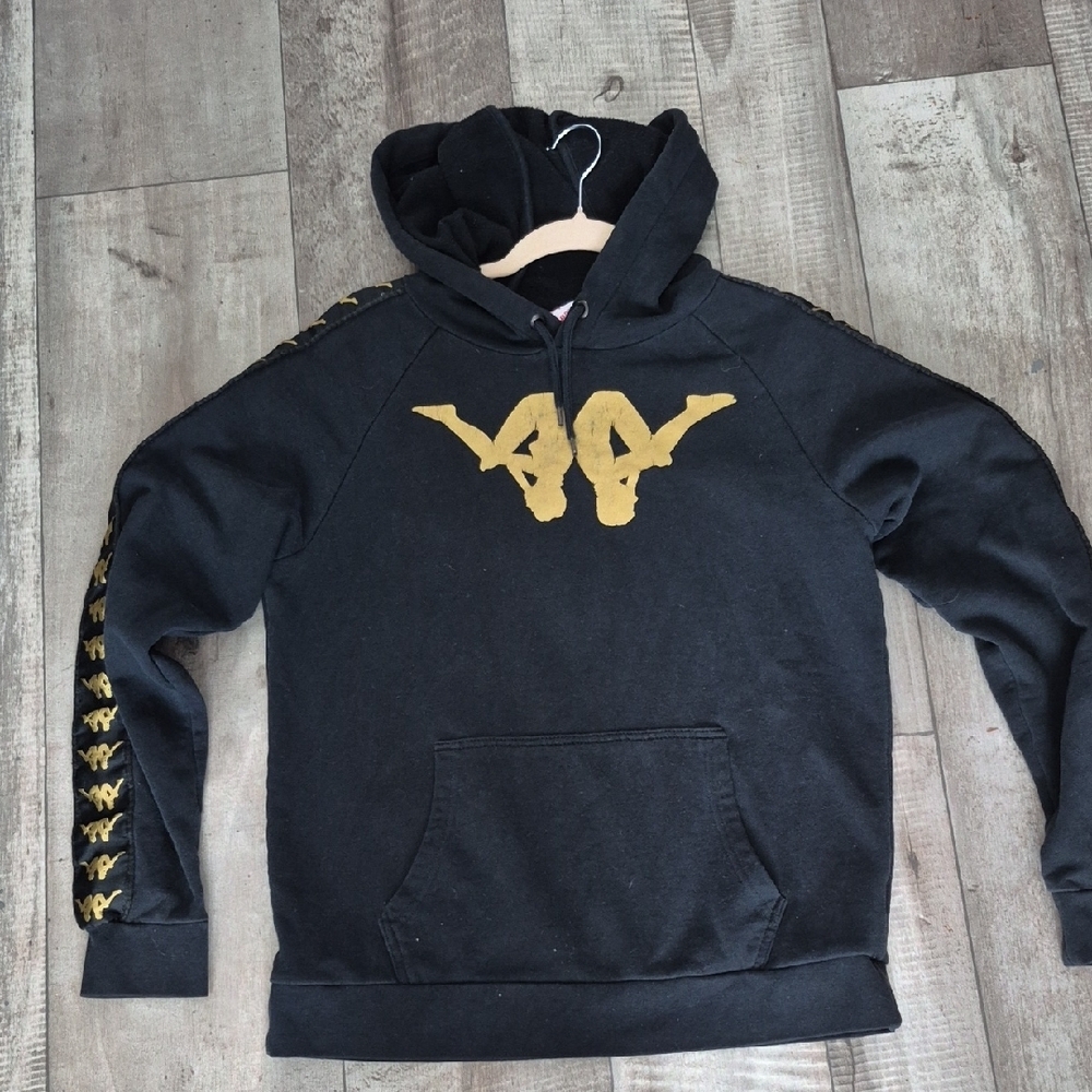 Kappa Sweatshirt Hoodie Signature Logo Black and Gold M